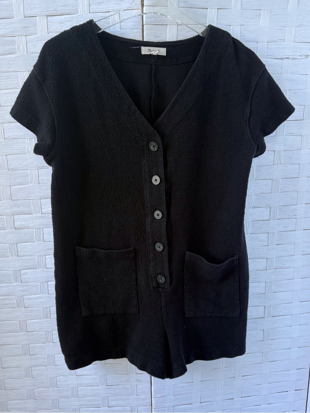 Madewell Medium Black Cotton Button Up V Neck Romper Beach Cruise Swim Cover Up
